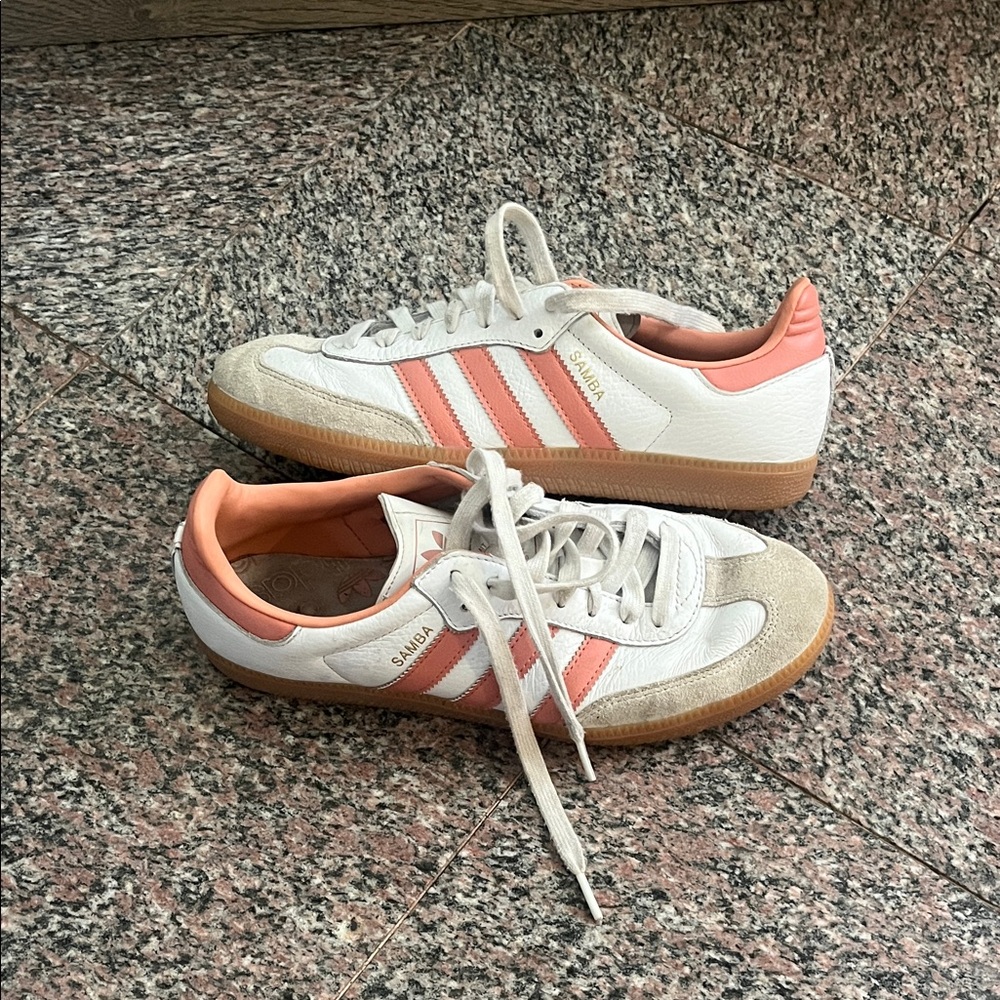 Adidas Women's White and Coral Sneakers